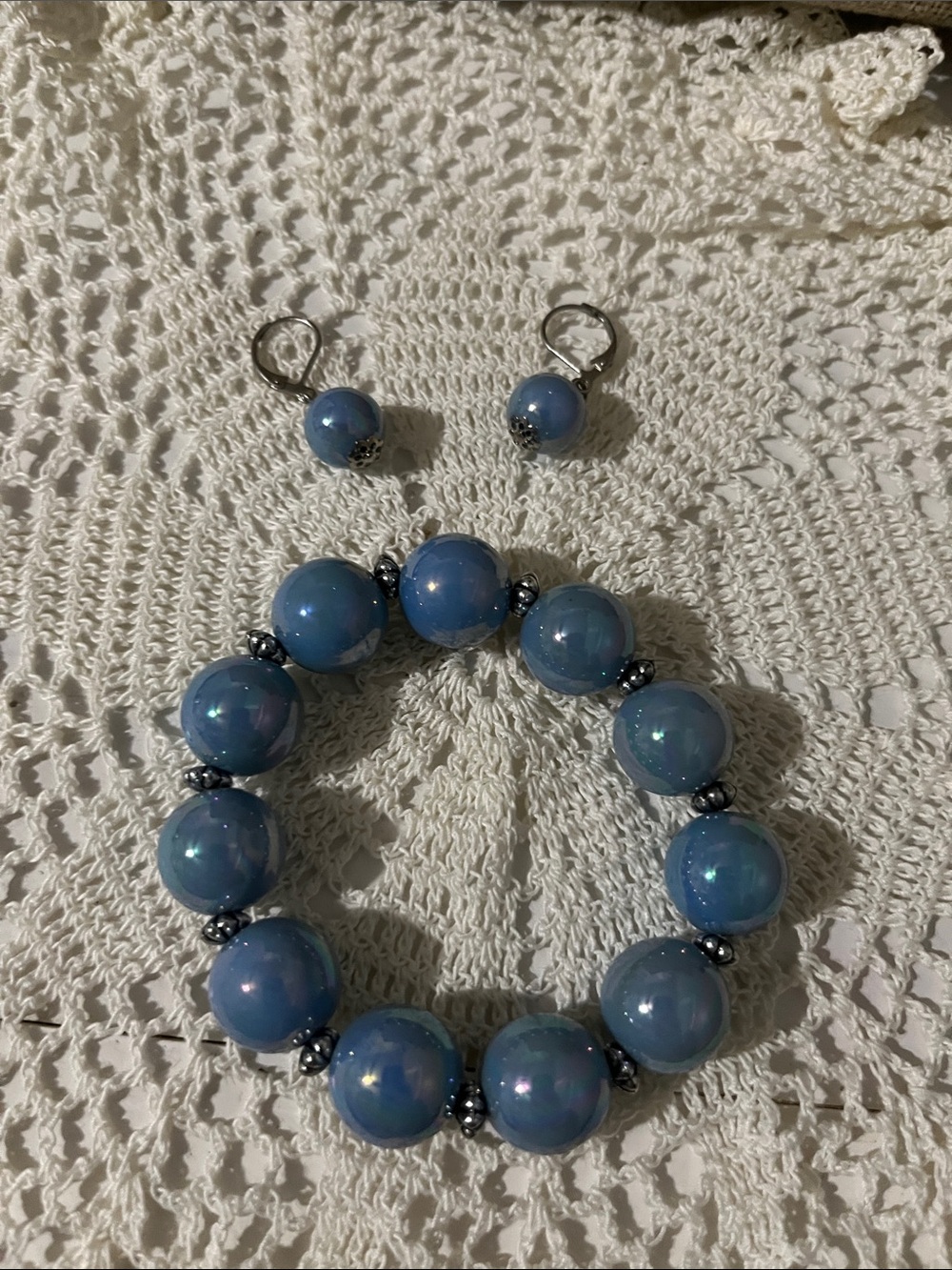 Blue Beaded Bracelet and Earring Set - Shimmer Blue Jewelry